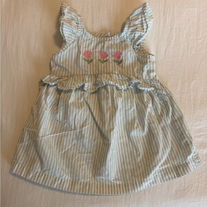 Baby Striped Dress with Floral Embroidery